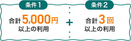 条件1 合計5,000円以上の利用 + 条件2 合計3回以上の利用