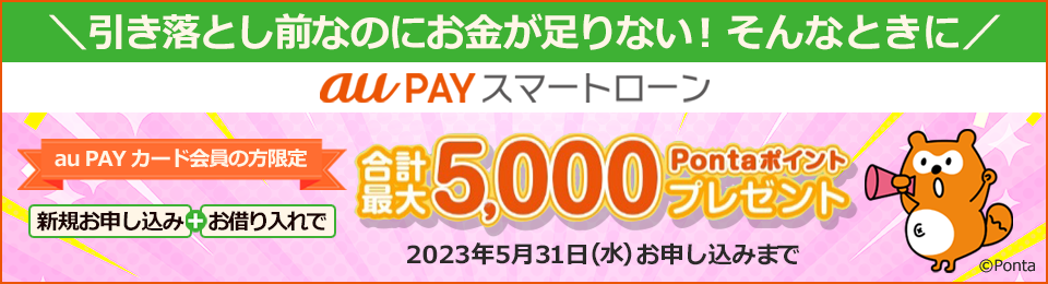 au PAY カード会員の方限定！新規お申し込み＆お借り入れで合計最大5,000Pontaポイントプレゼント