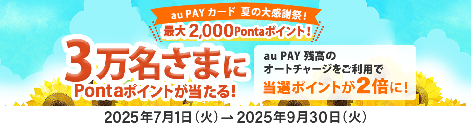 3万名さまにPontaポイントが当たる！au PAY カード 夏の大感謝祭！