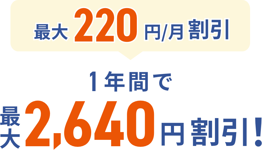 最大220円/月割引 1年間で最大2,640円割引！