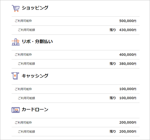 ご利用可能額の確認画面キャプチャ