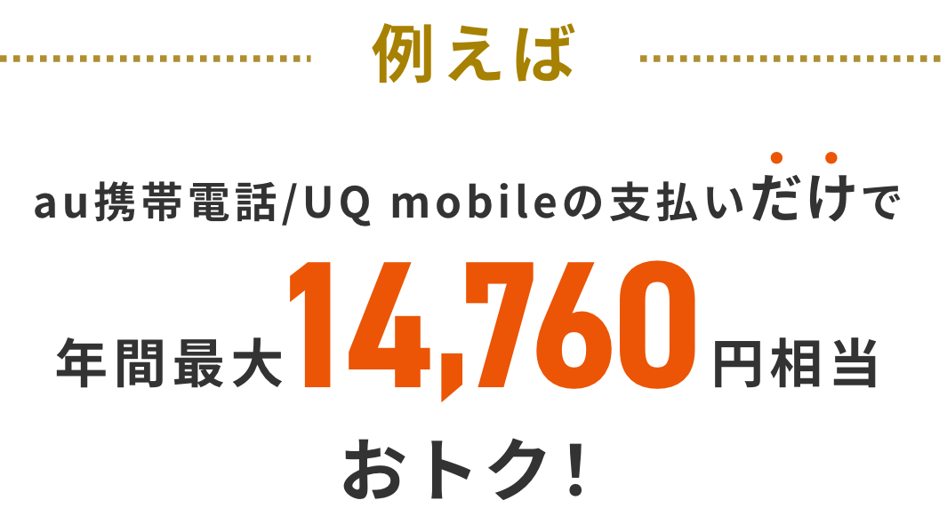 例えば au携帯電話の支払いだけで年間14,760円相当おトク！