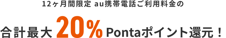 12ヶ月間限定 au携帯電話ご利用料金の合計最大20%ポイント還元！