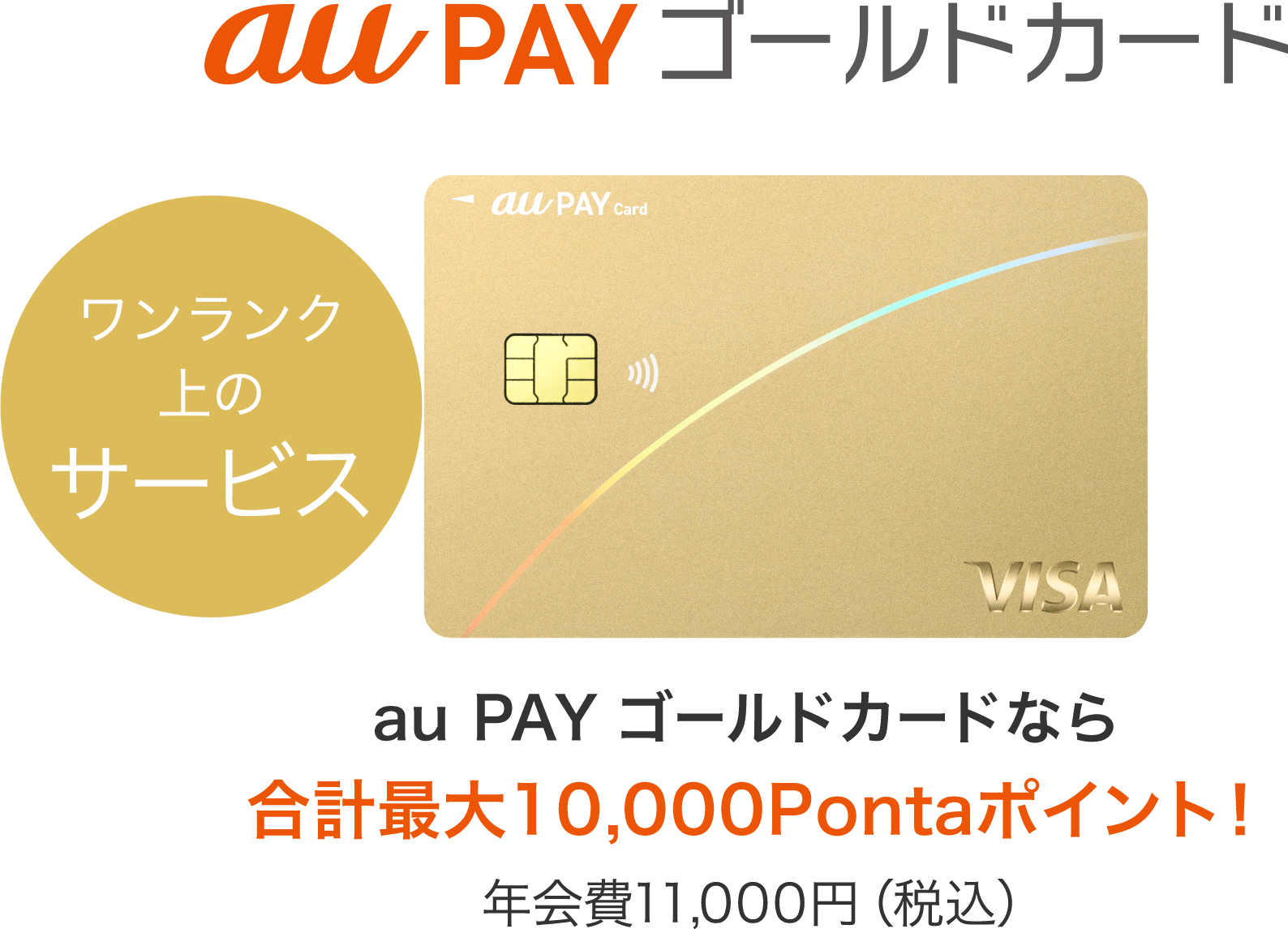 au PAY ゴールドカード ワンランク上のサービス au PAY ゴールドカードなら最大10,000Pontaポイント！ 年会費11,000円（税込）