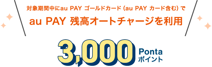 対象期間中にau PAY ゴールドカード（au PAY カード含む）でau PAY 残高オートチャージを利用 3,000Pontaポイント