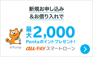 新規お申し込み&お借り入れで最大2,000Pontaポイントプレゼント！ au PAY スマートローン