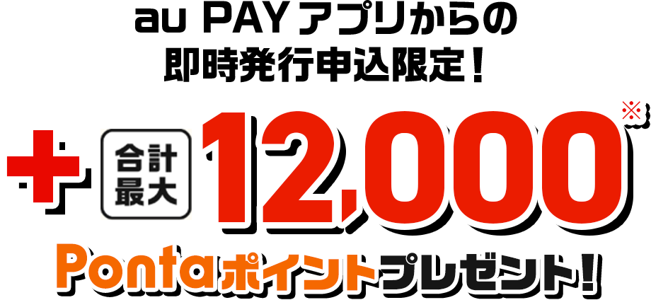 au PAY アプリからの即時発行申込限定！+合計最大12,000Pontaポイントプレゼント！