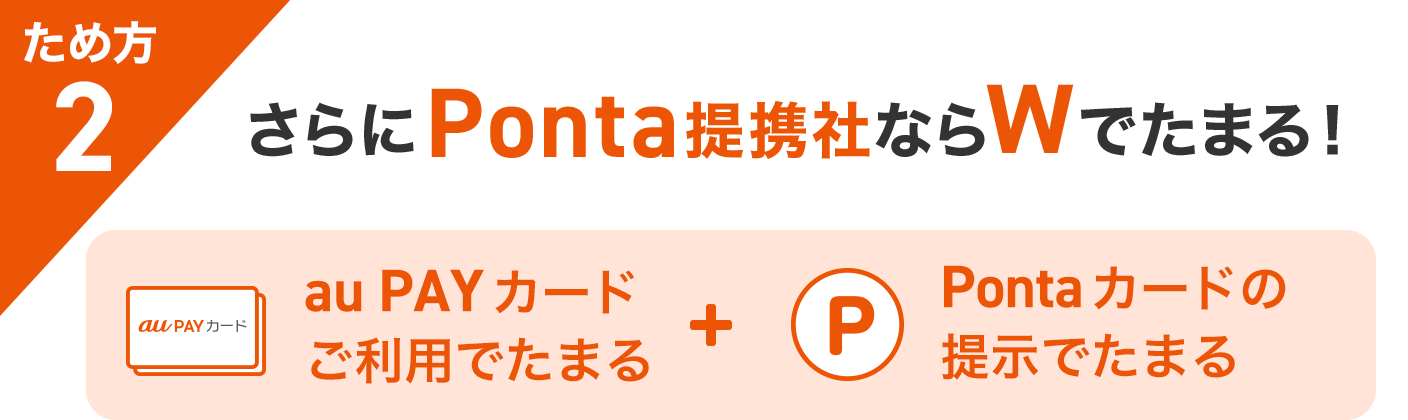 ため方2 さらにPonta提携社ならWでたまる！ au PAY カード ご利用でたまる + Pontaカードの提示でたまる