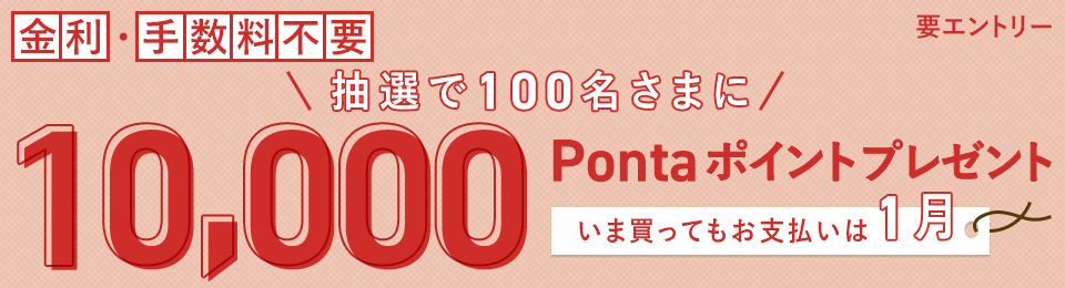 抽選で100名さまに10,000Pontaポイントプレゼント いま買ってもお支払いは1月 金利・手数料不要 要エントリー