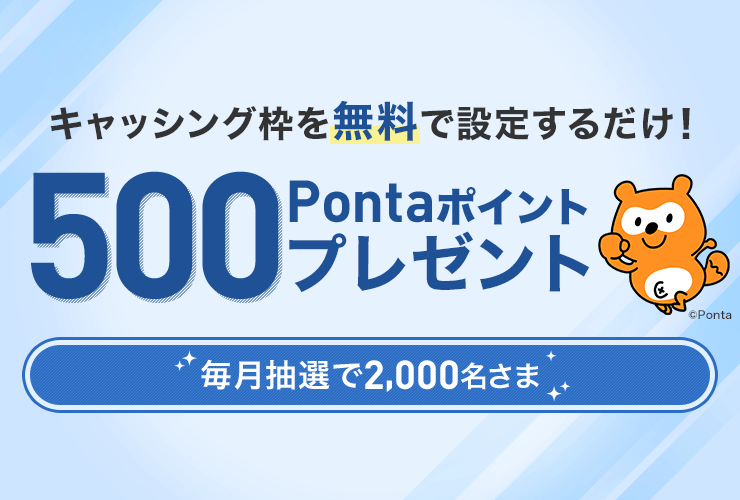 毎月抽選で2,000名さま キャッシング枠を無料で設定するだけ！ 500Pontaポイントプレゼント