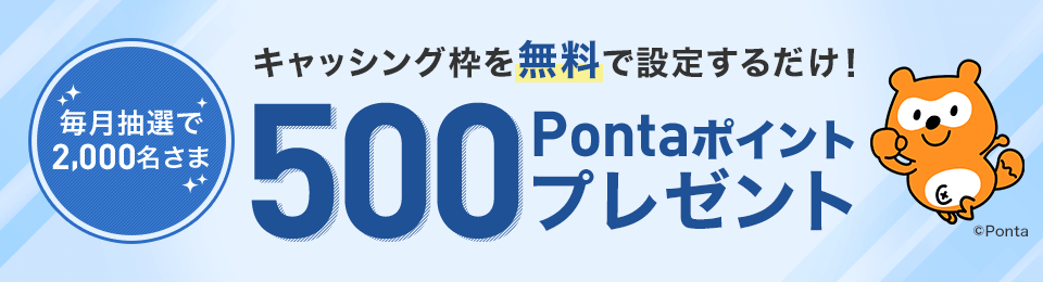 毎月抽選で2,000名さま キャッシング枠を無料で設定するだけ！ 500Pontaポイントプレゼント