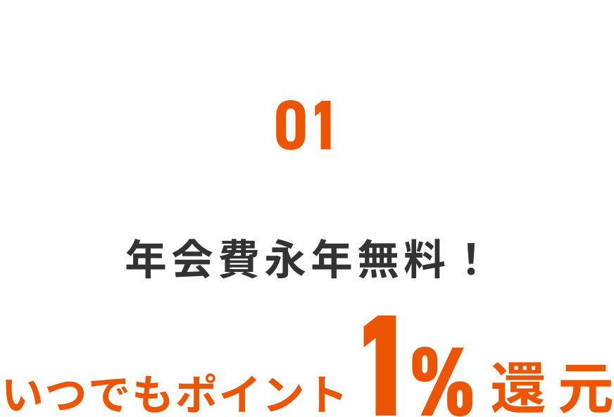 01 年会費永年無料! いつでもポイント1%還元